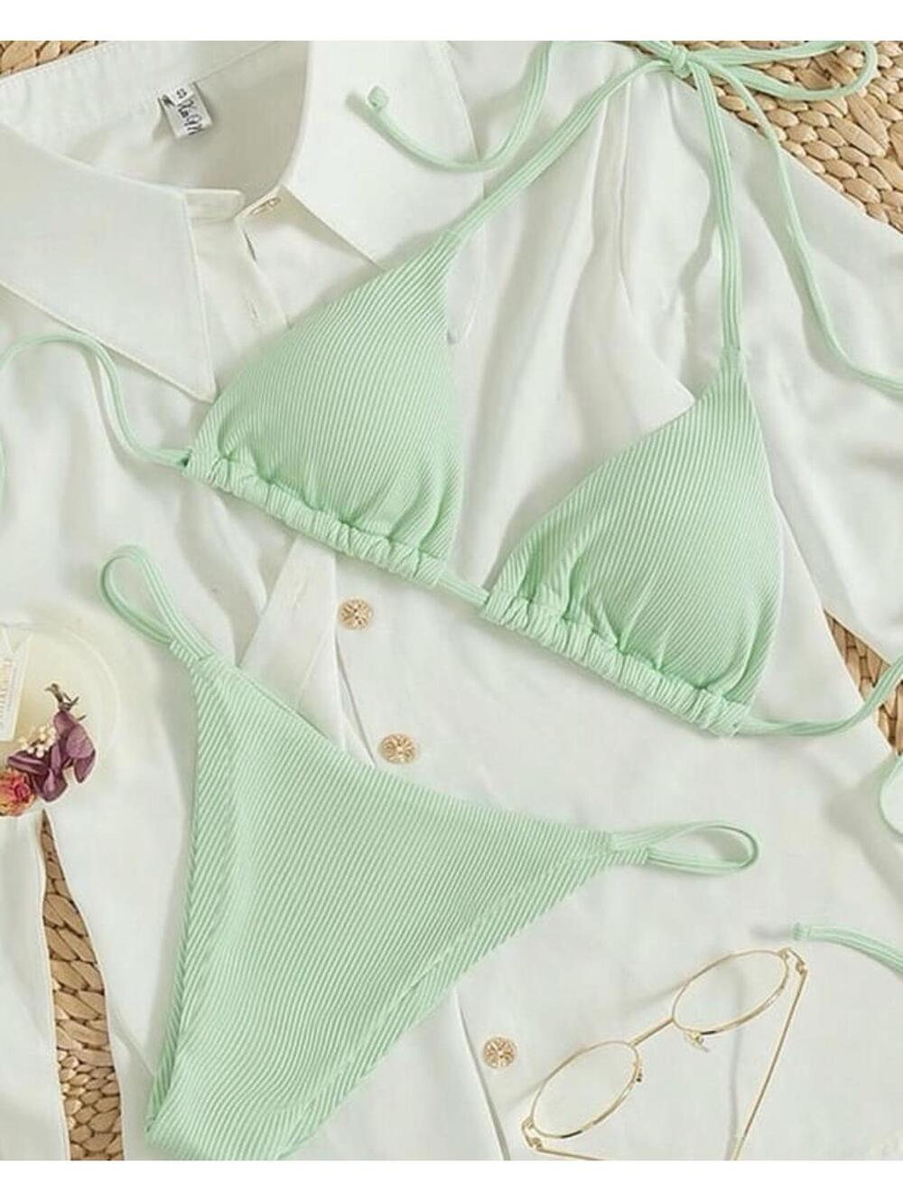 SHEIN green triangle bikini Ribbed Size Small